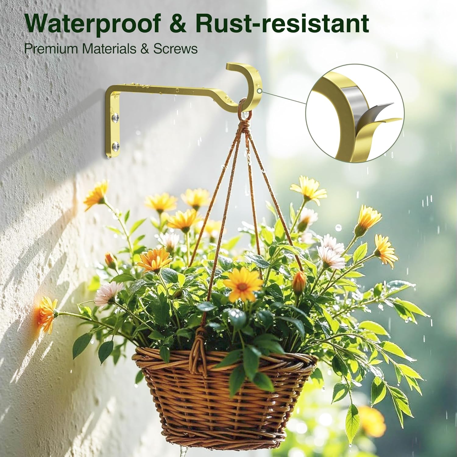 6 Inch 2 Pack Heavy Duty Outdoor Plant Hangers for Hanging Baskets, Iron Plant Brackets, Metal Plant Wall Hooks for Lantern, Bird Feeder, Wind Chimes, Gold